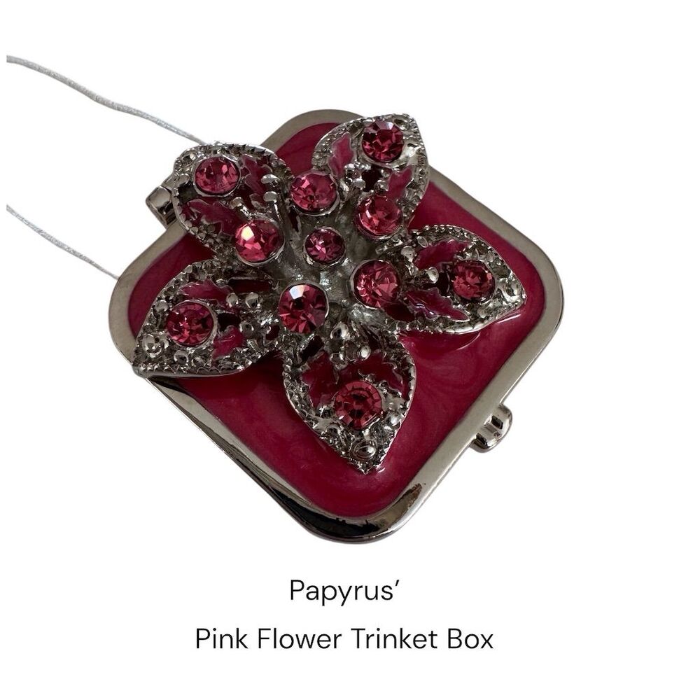 Papyrus Pink Flower Rhinestone Trinket Box with Pouch